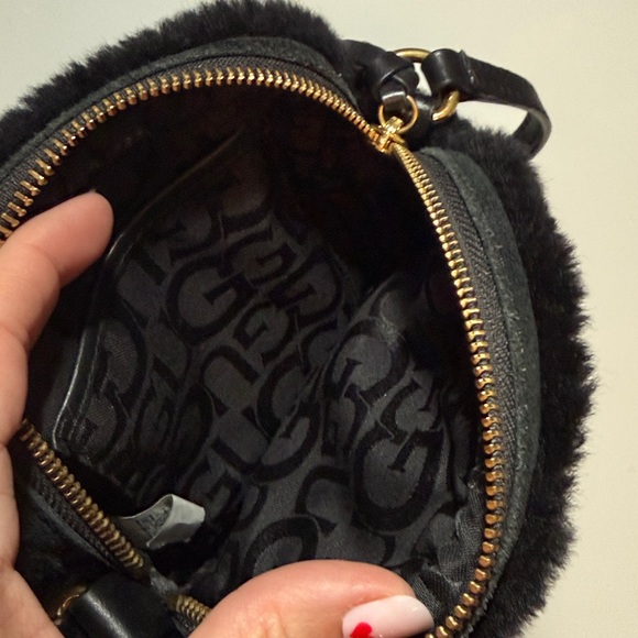 UGG Black Fuzzy & Suede Mini Crossbody Bag with Gold Chain - Picture 5 of 5